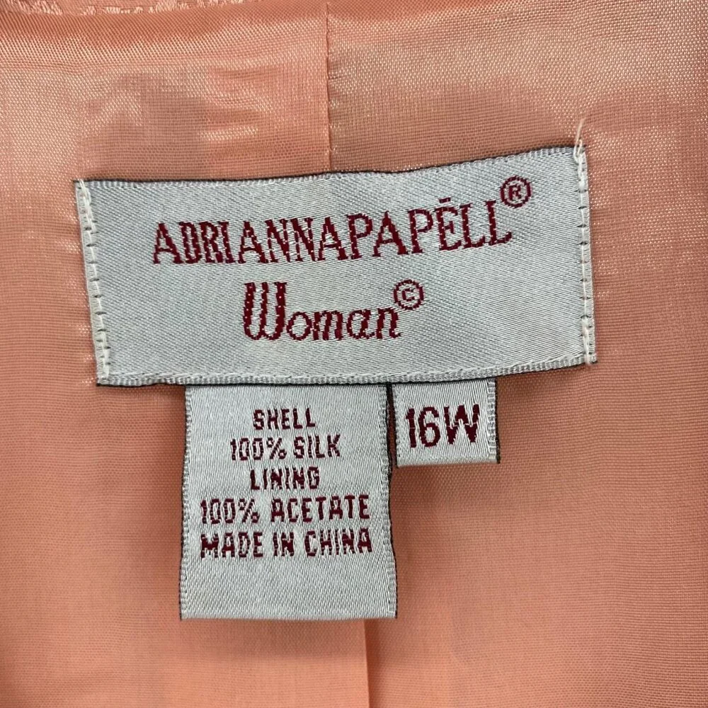 Adrianna Papell Jacket Womens 16W Plus Pink Silk Embroidered Button Up Formal